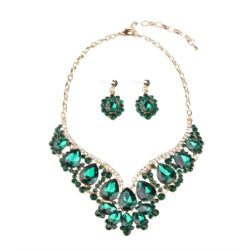 European & American Flash Crystal Gem Necklace Earrings Set - Image 8