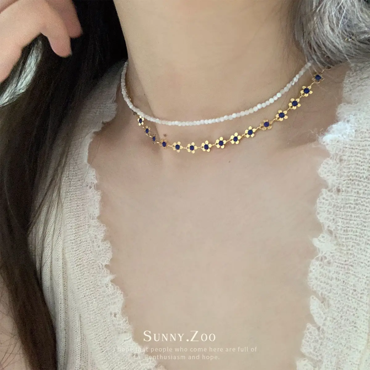 Blue Flower Necklace for Women Sweet Cool Style
