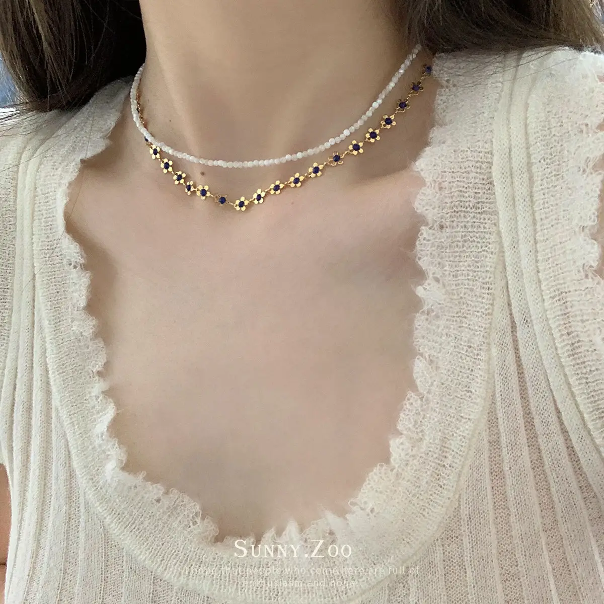 Blue Flower Necklace for Women Sweet Cool Style