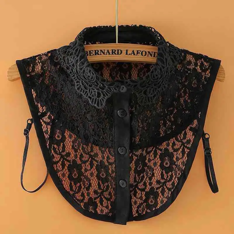 Black Lace High Collar Shirt with Zippers - Image 3