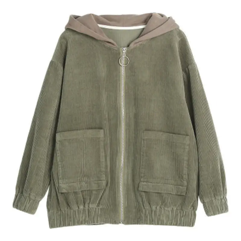 Women Korean Style Loose Fit Brown Hoodie Jacket - Image 8