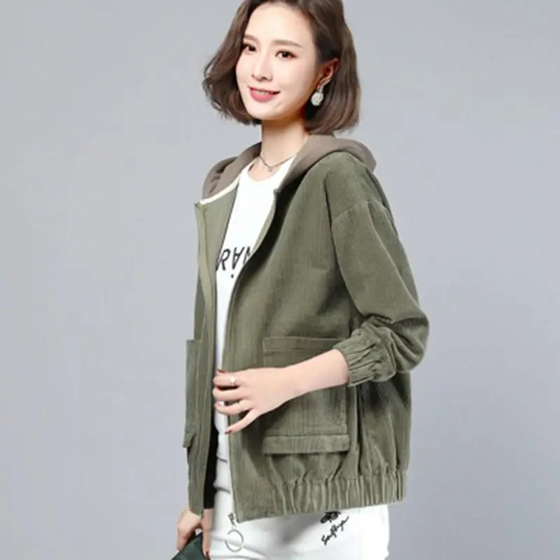 Women Korean Style Loose Fit Brown Hoodie Jacket - Image 3