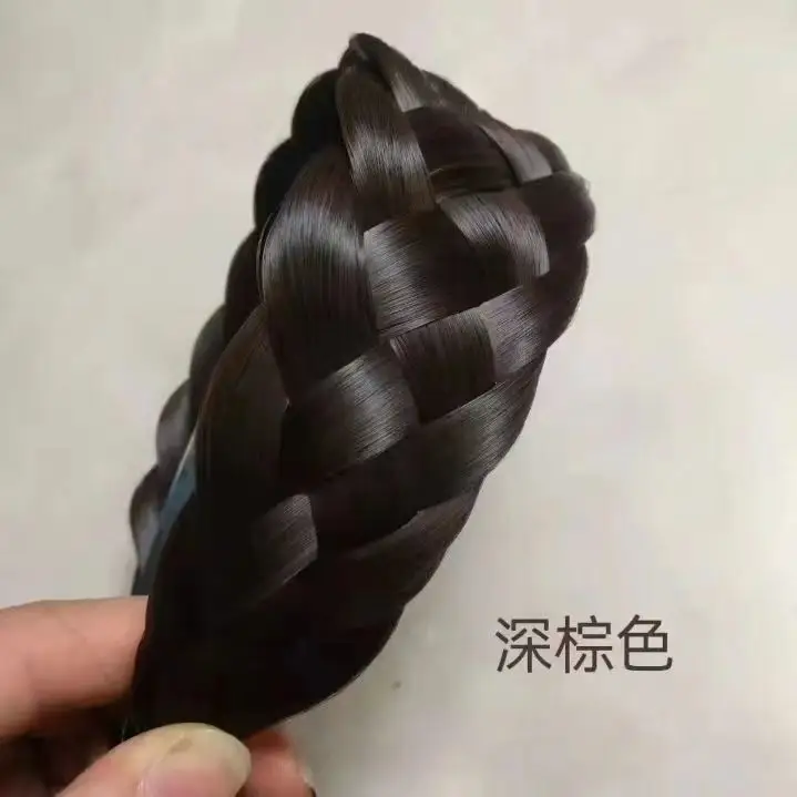 Women's Thickened Fishbone Braided Hairband Deep Brown - Image 3