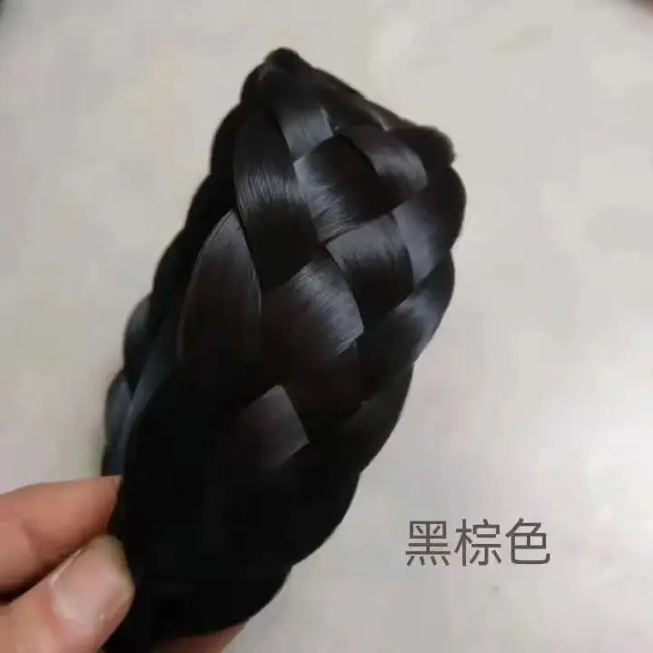 Women's Thickened Fishbone Braided Hairband Deep Brown - Image 2