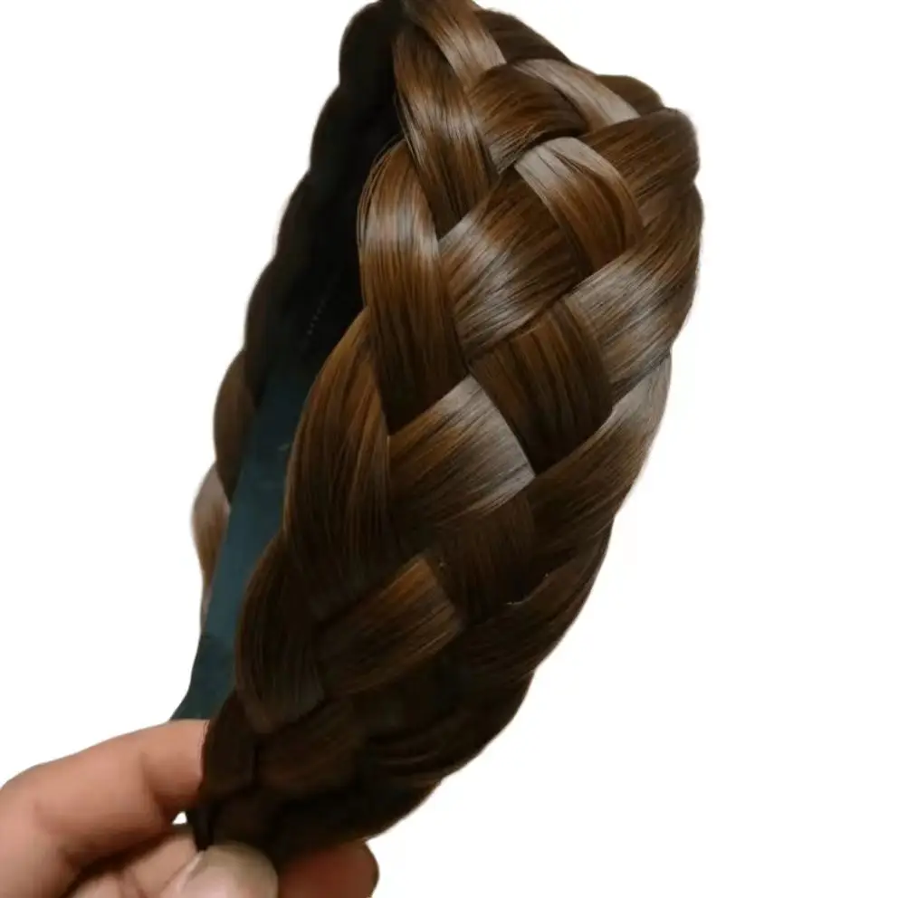 Women's Thickened Fishbone Braided Hairband Deep Brown - Image 12