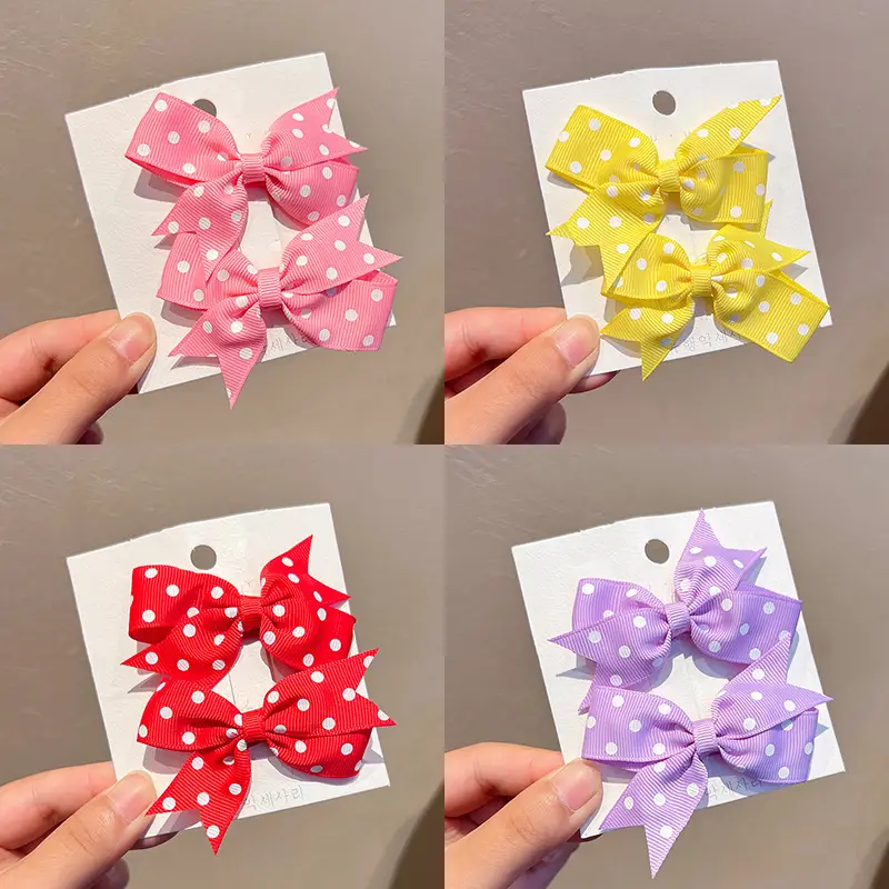 Pink Polka Dot Bow Hairpin for Girls - Image 21