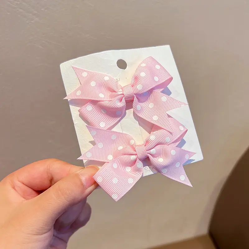 Pink Polka Dot Bow Hairpin for Girls - Image 5