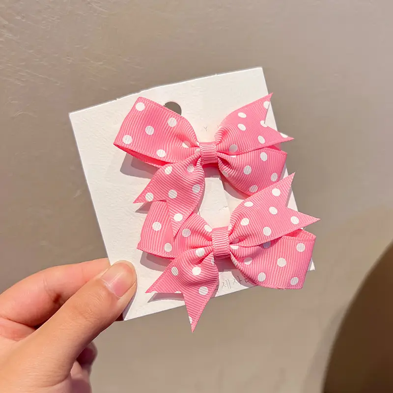 Pink Polka Dot Bow Hairpin for Girls - Image 7