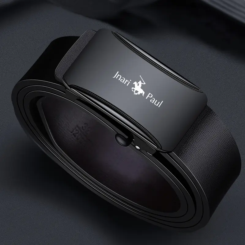 Men's Genuine Leather Belt with Gold Buckle & Toothless Hole - Image 10