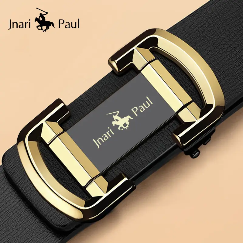 Men's Genuine Leather Belt with Gold Buckle & Toothless Hole - Image 11