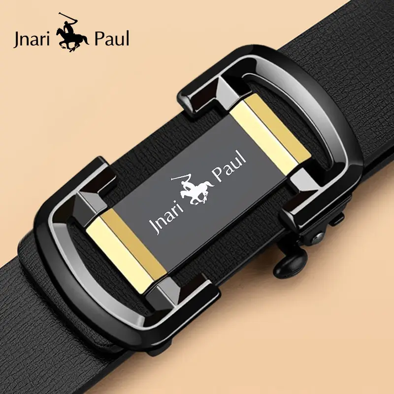 Men's Genuine Leather Belt with Gold Buckle & Toothless Hole - Image 12