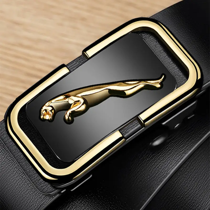 Men's Genuine Leather Belt with Gold Buckle & Toothless Hole - Image 13