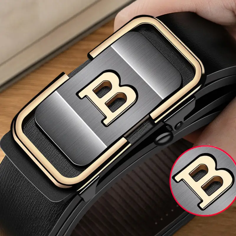 Men's Genuine Leather Belt with Gold Buckle & Toothless Hole - Image 21