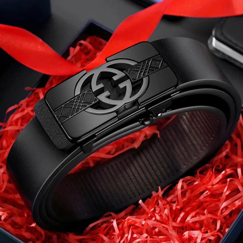 Men's Genuine Leather Belt with Gold Buckle & Toothless Hole - Image 4