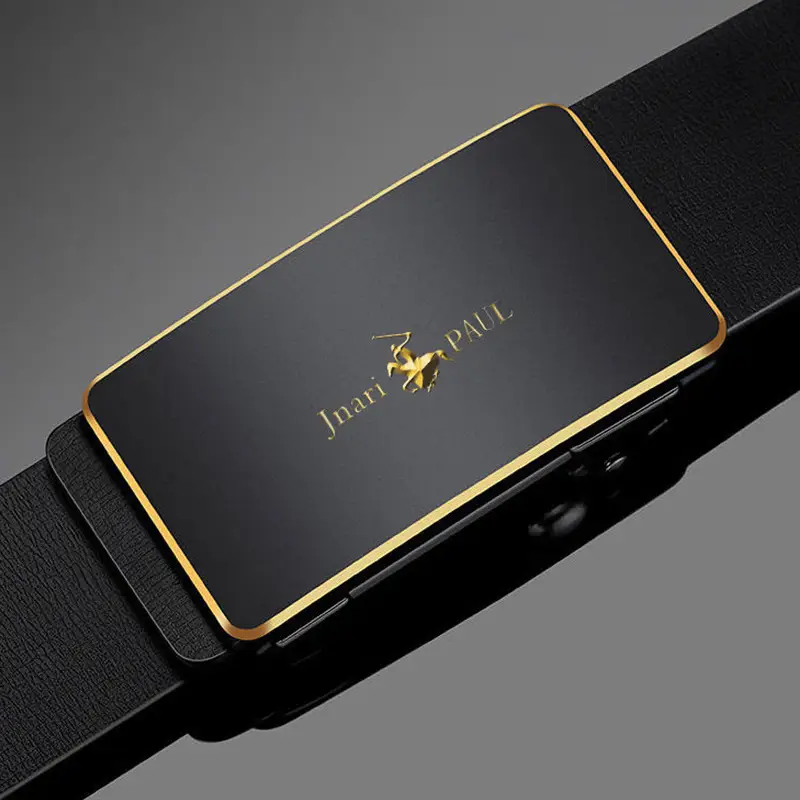 Men's Genuine Leather Belt with Gold Buckle & Toothless Hole - Image 5