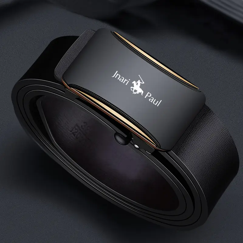 Men's Genuine Leather Belt with Gold Buckle & Toothless Hole - Image 9