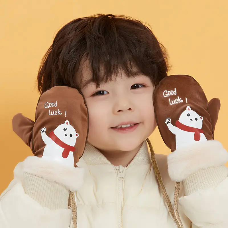 Winter Velvet Gloves for Boys Girls Warm Windproof