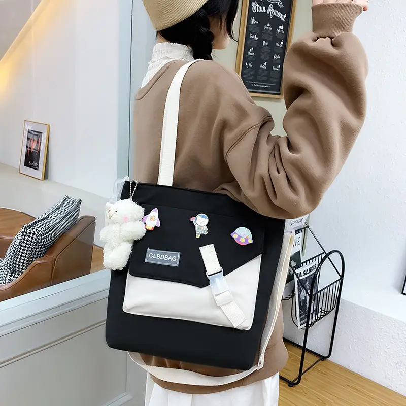 Nylon Shoulder Bag for Girls with Cute Bear Charm - Image 8