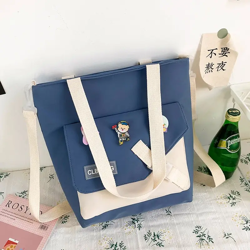 Nylon Shoulder Bag for Girls with Cute Bear Charm - Image 2