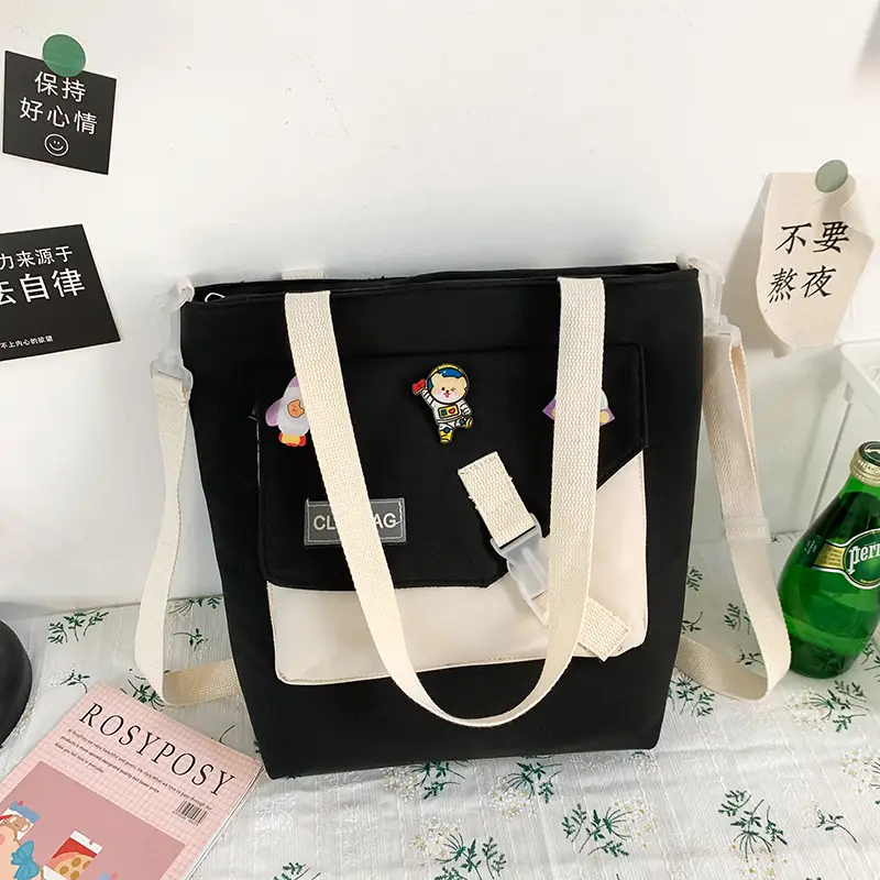 Nylon Shoulder Bag for Girls with Cute Bear Charm - Image 3