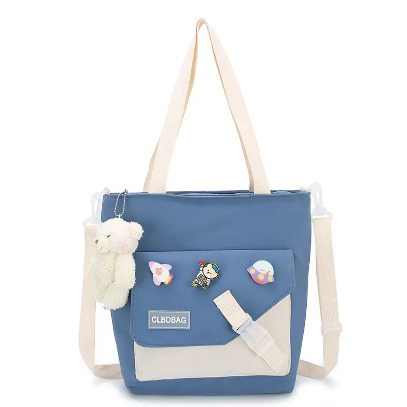 Nylon Shoulder Bag for Girls with Cute Bear Charm - Image 5
