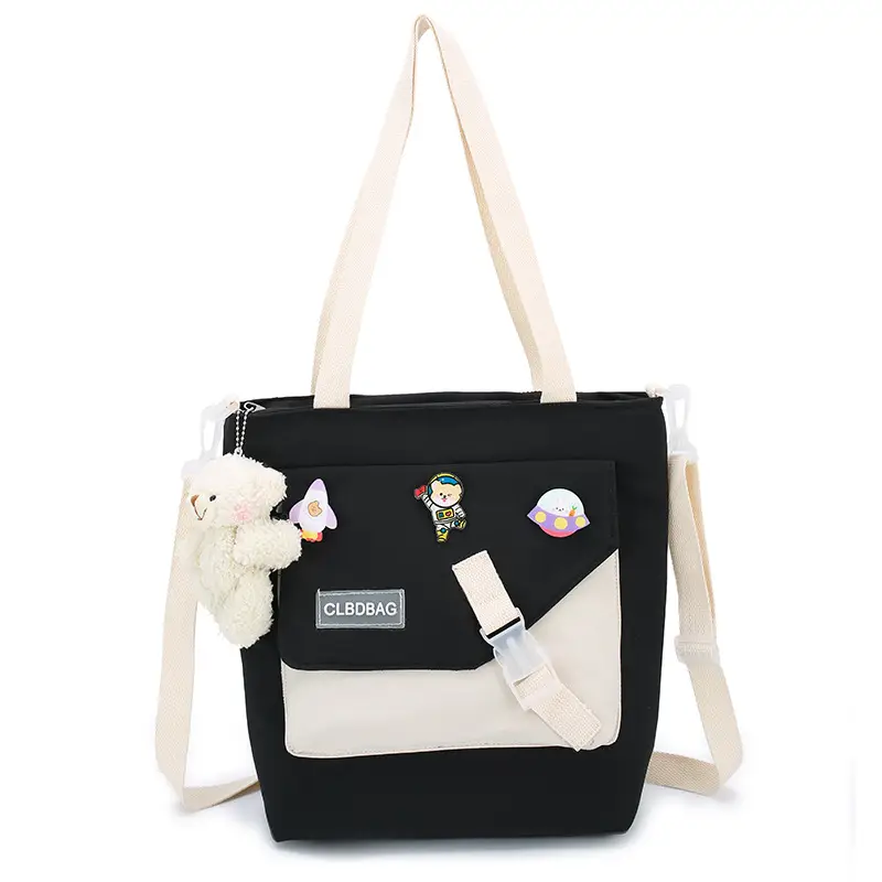 Nylon Shoulder Bag for Girls with Cute Bear Charm - Image 6