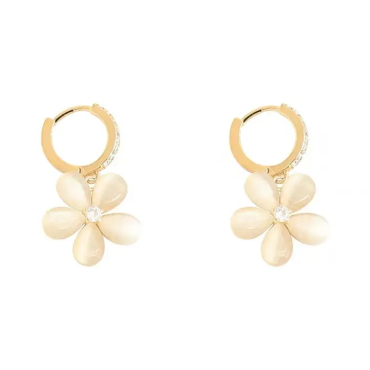 Cat's Eye Flower Earrings S925 Silver with Zirconium