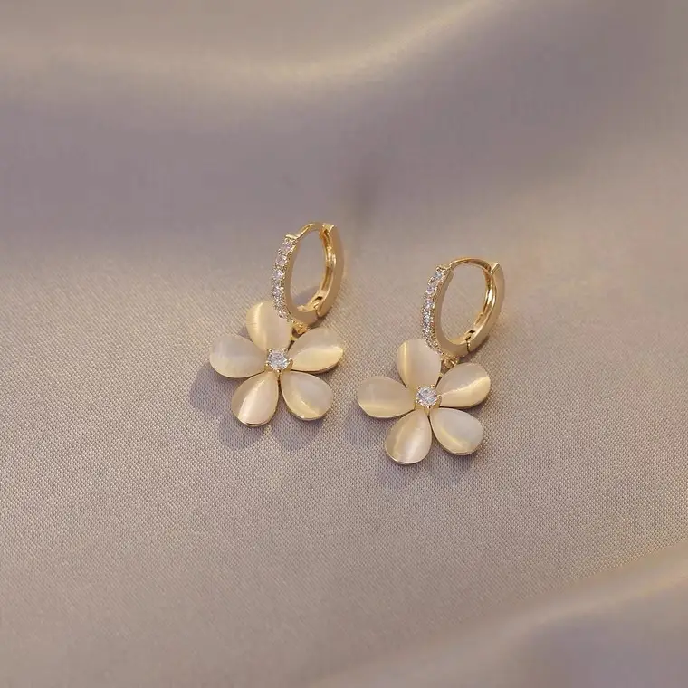 Cat's Eye Flower Earrings S925 Silver with Zirconium — feature 1