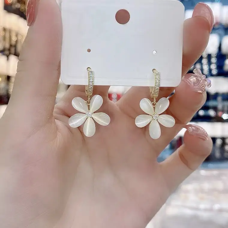 Cat's Eye Flower Earrings S925 Silver with Zirconium — feature 2