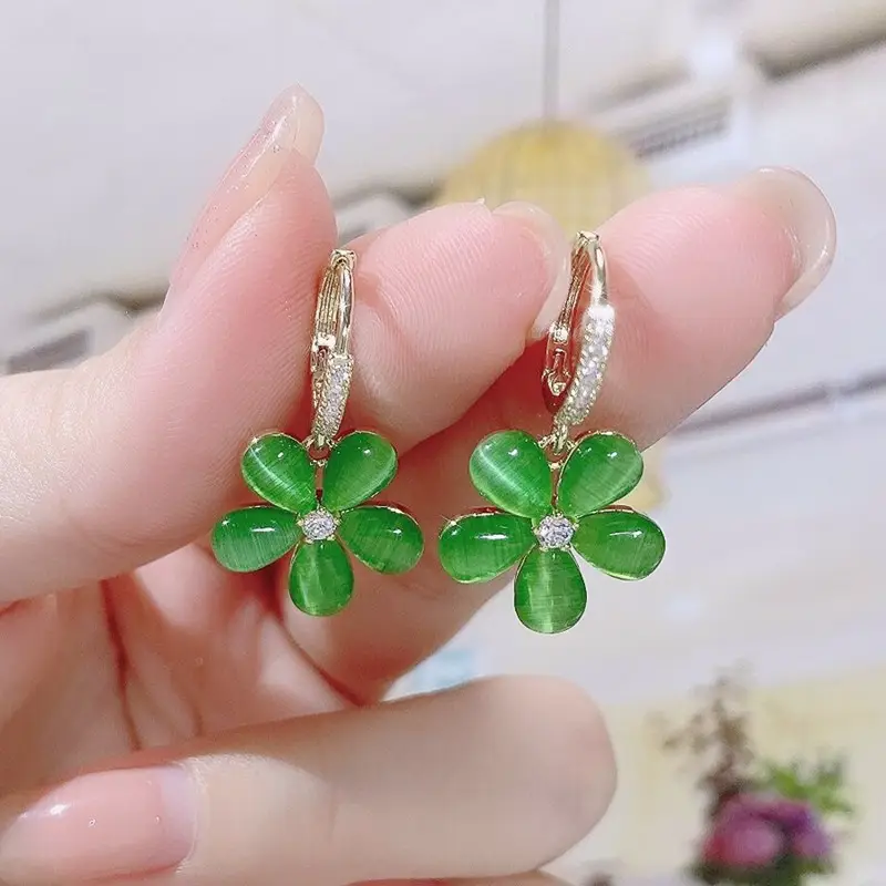 Cat's Eye Flower Earrings S925 Silver with Zirconium — feature 4