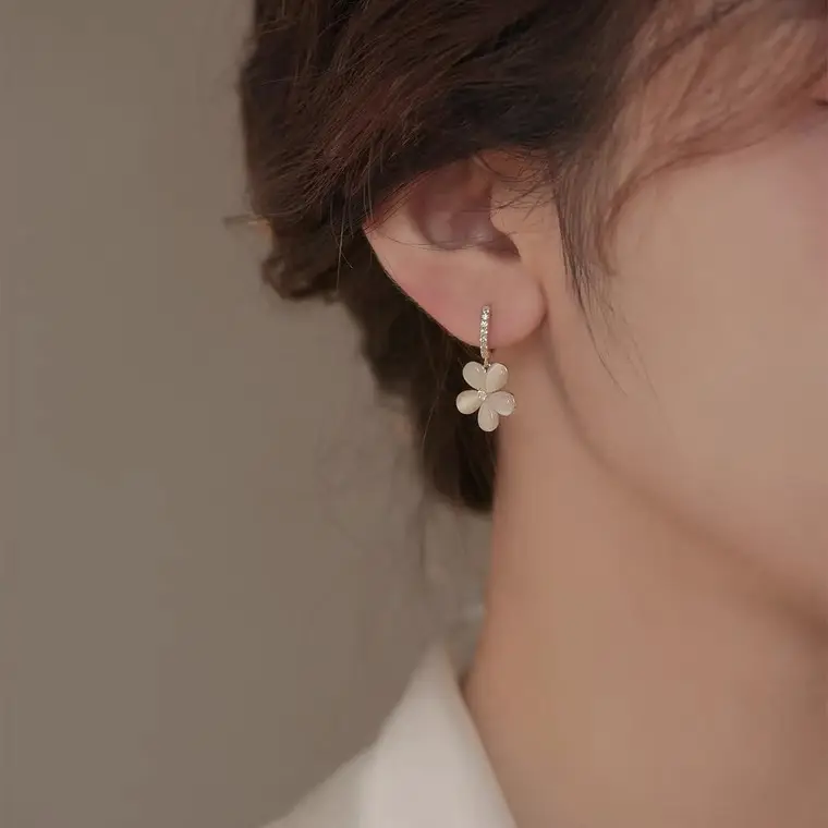Cat's Eye Flower Earrings S925 Silver with Zirconium — feature 5