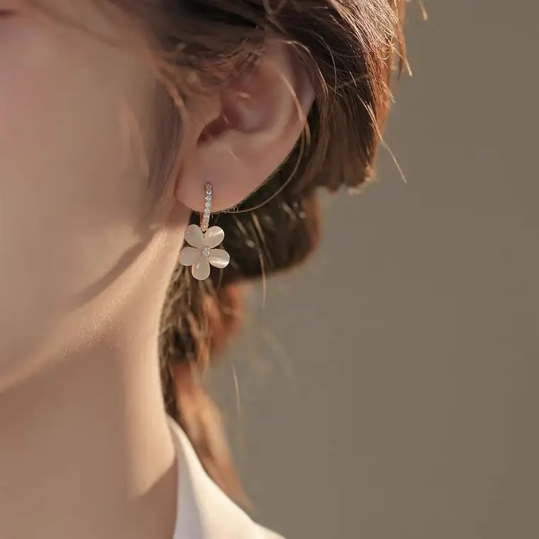 Cat's Eye Flower Earrings S925 Silver with Zirconium — feature 6