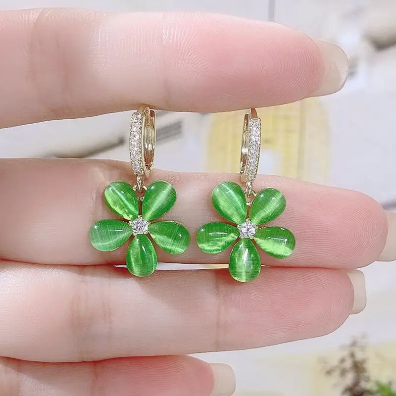 Cat's Eye Flower Earrings S925 Silver with Zirconium — feature 8