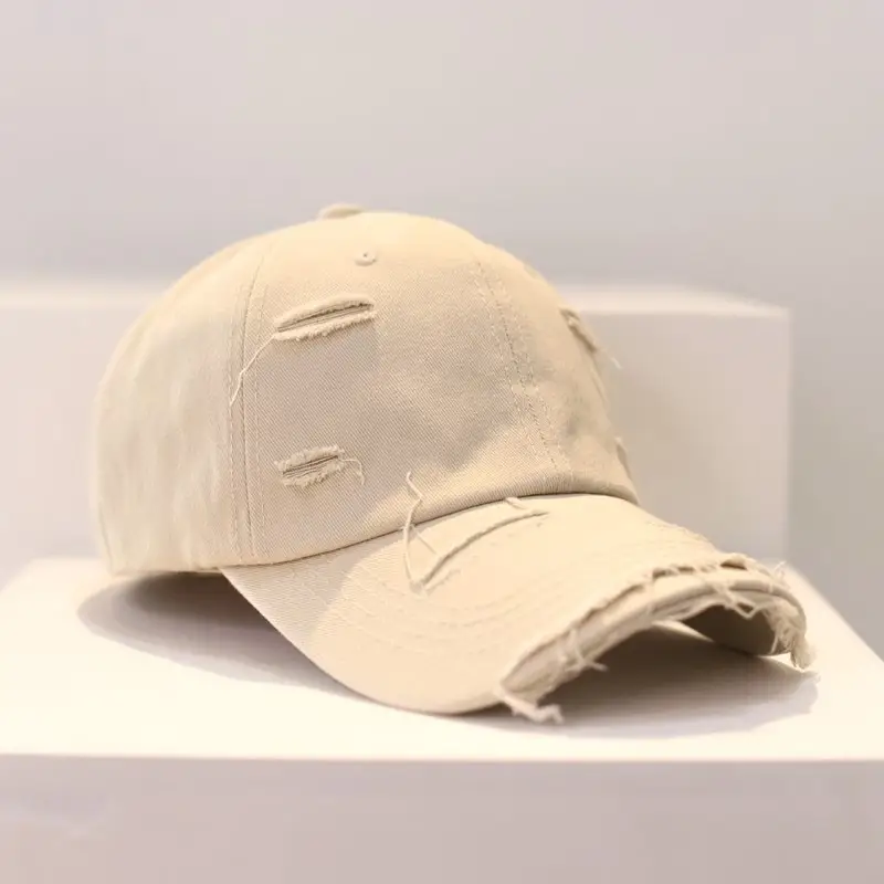 Men's Old Ripped Beige Baseball Cap Casual Sun Hat