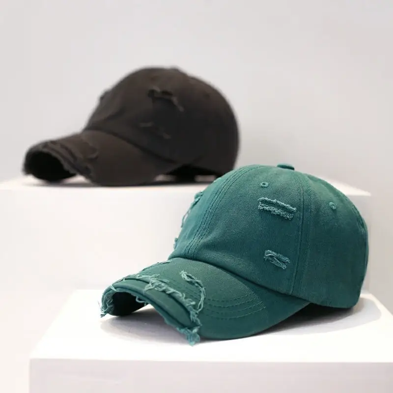 Men's Old Ripped Beige Baseball Cap Casual Sun Hat