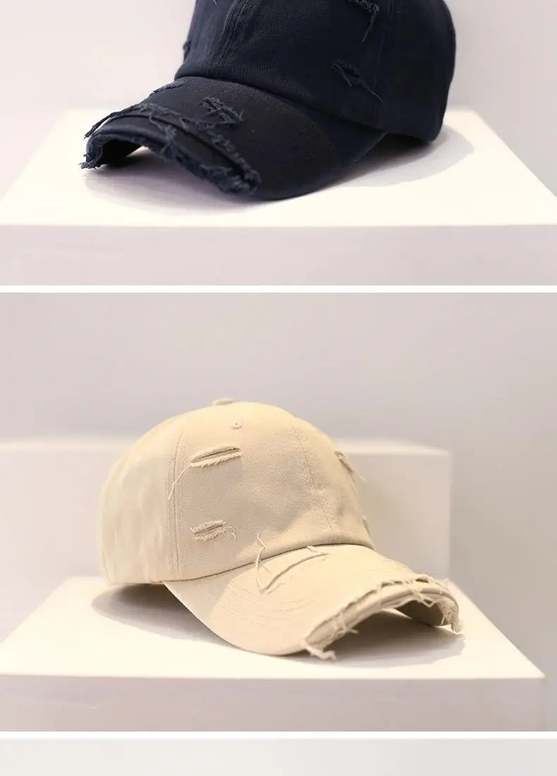 Men's Old Ripped Beige Baseball Cap Casual Sun Hat — feature 15