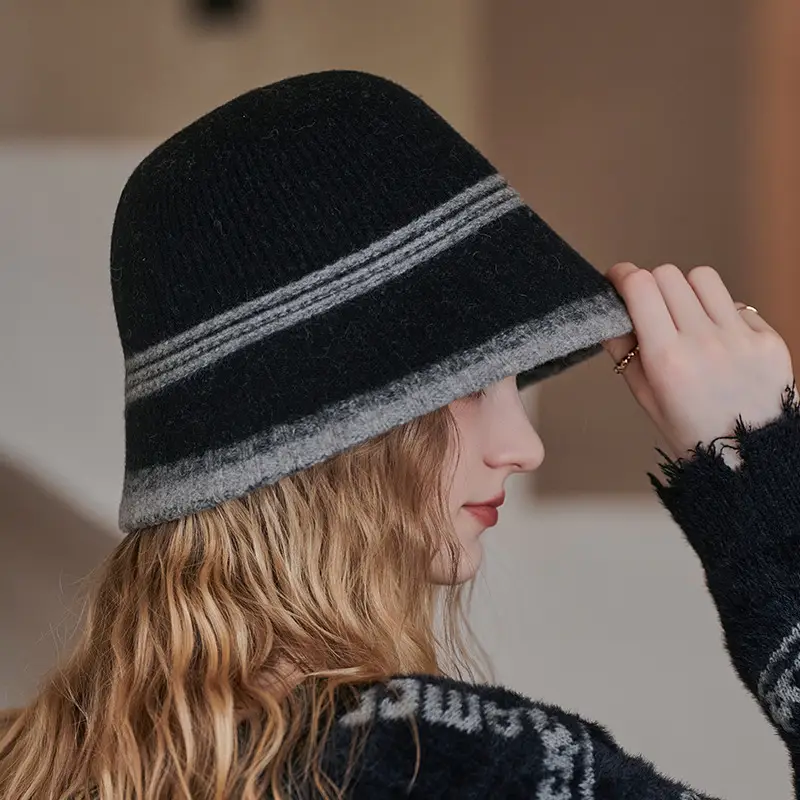 Women Wool Bucket Hat Winter Elegant Japanese Style - Image 9