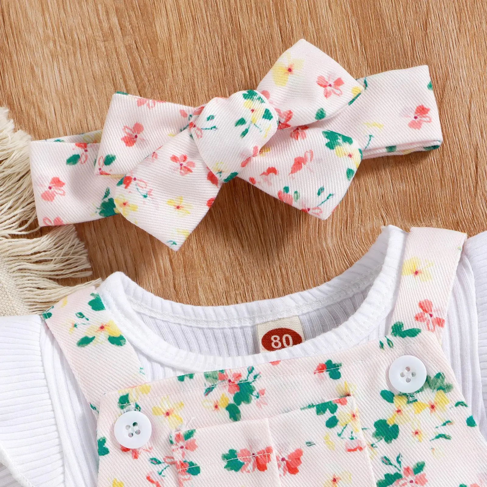 Girls Cotton Floral Shorts Set with Hair Band