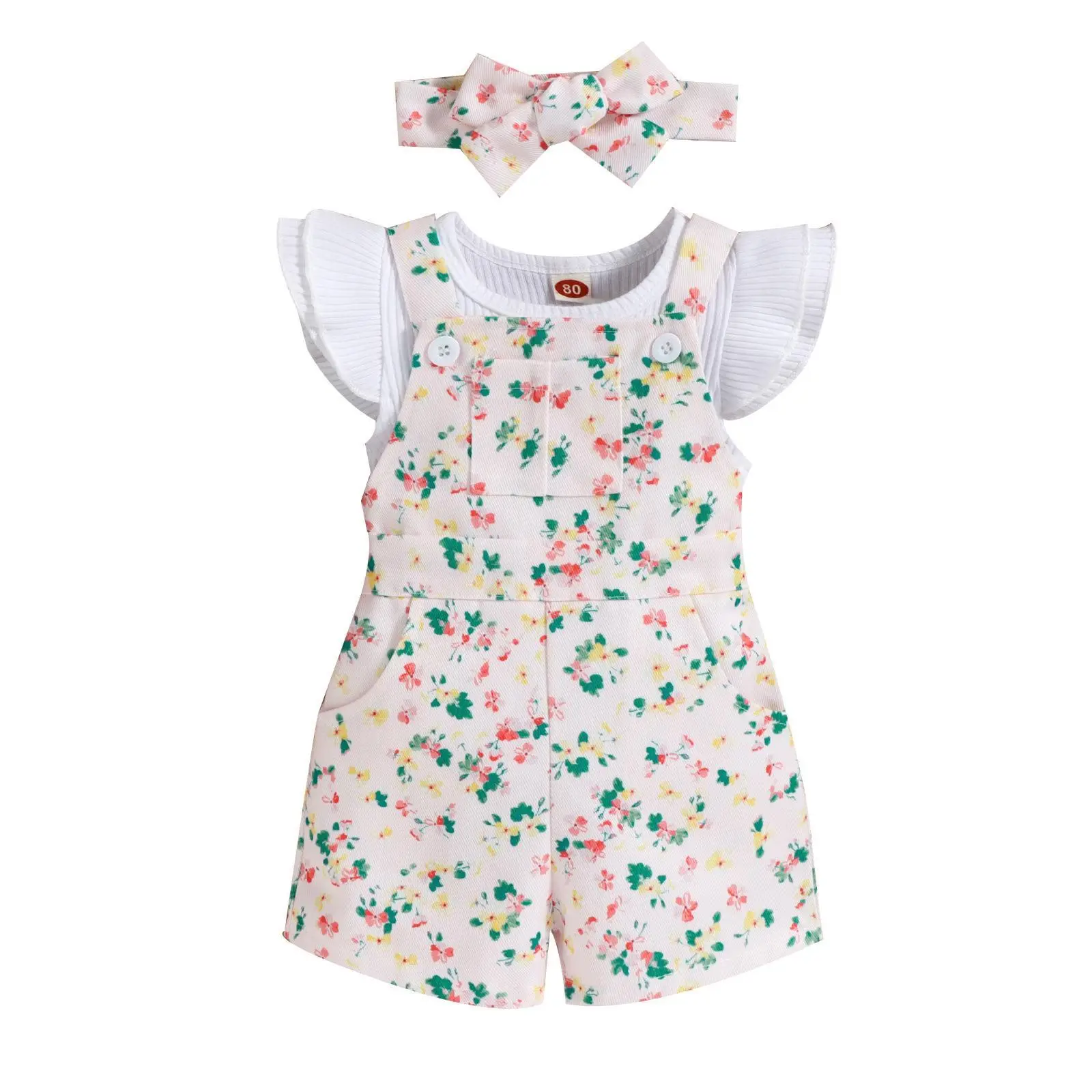 Girls Cotton Floral Shorts Set with Hair Band