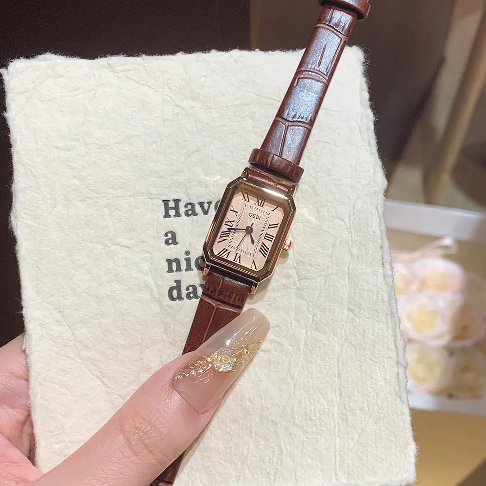 Korean Style Women's Quartz Watch Brown Leather Band - Image 8