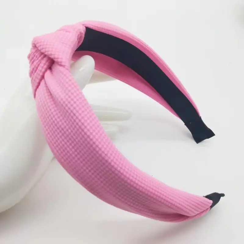 Pink Waffle Headband with Black Striped Back - Image 2