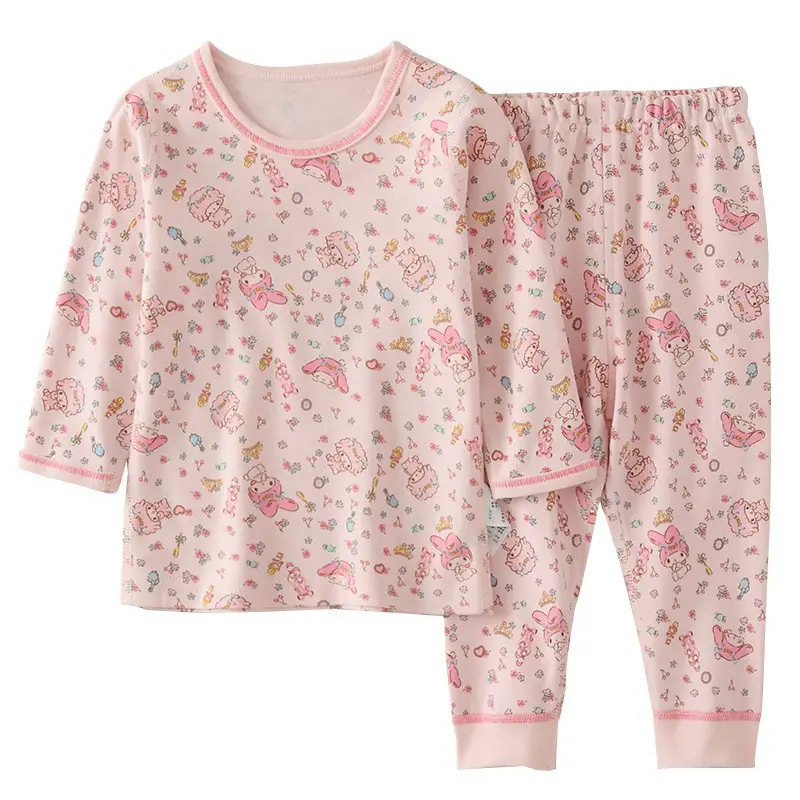 Girls Cotton Thermal Pajamas Set Pink White - Image 7
