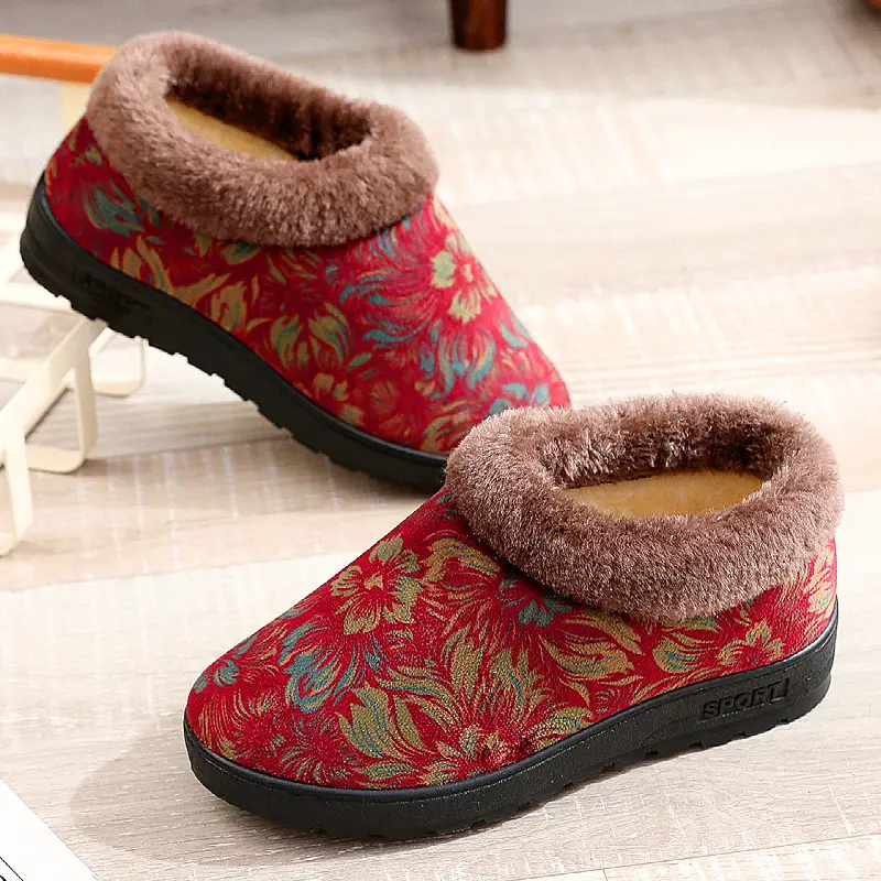 Winter New Old Beijing Women's Cotton Shoes Home Indoor Shoes fleece-lined Thickened Warm Comfortable Non-slip Soft Sole Mother Shoes - Image 3