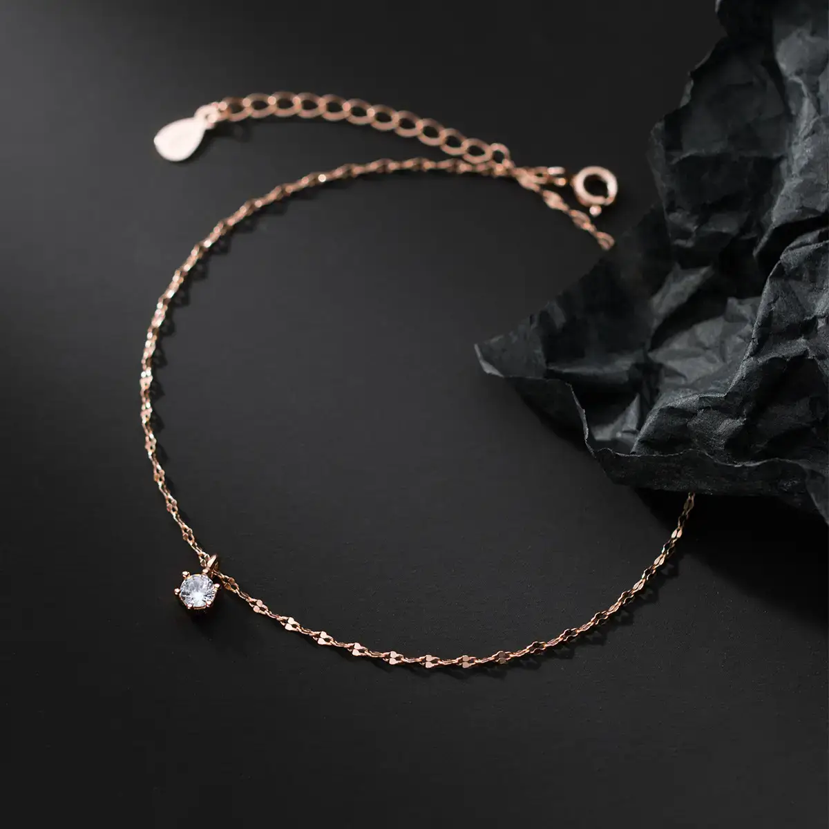 Rose Gold Single Diamond Anklet for Women