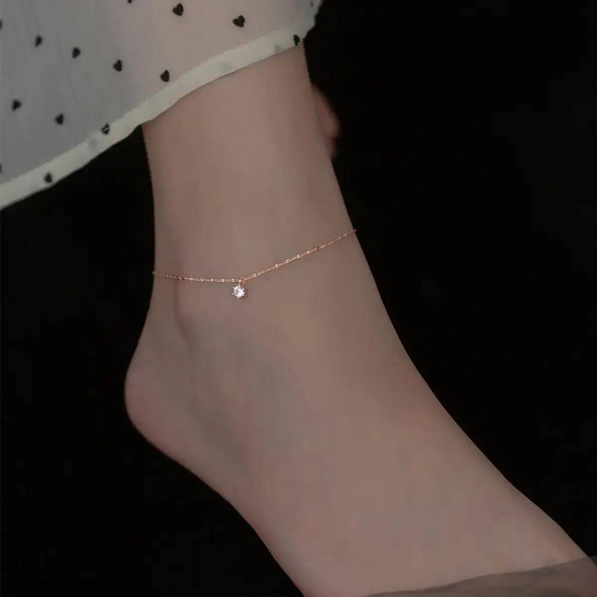Rose Gold Single Diamond Anklet for Women