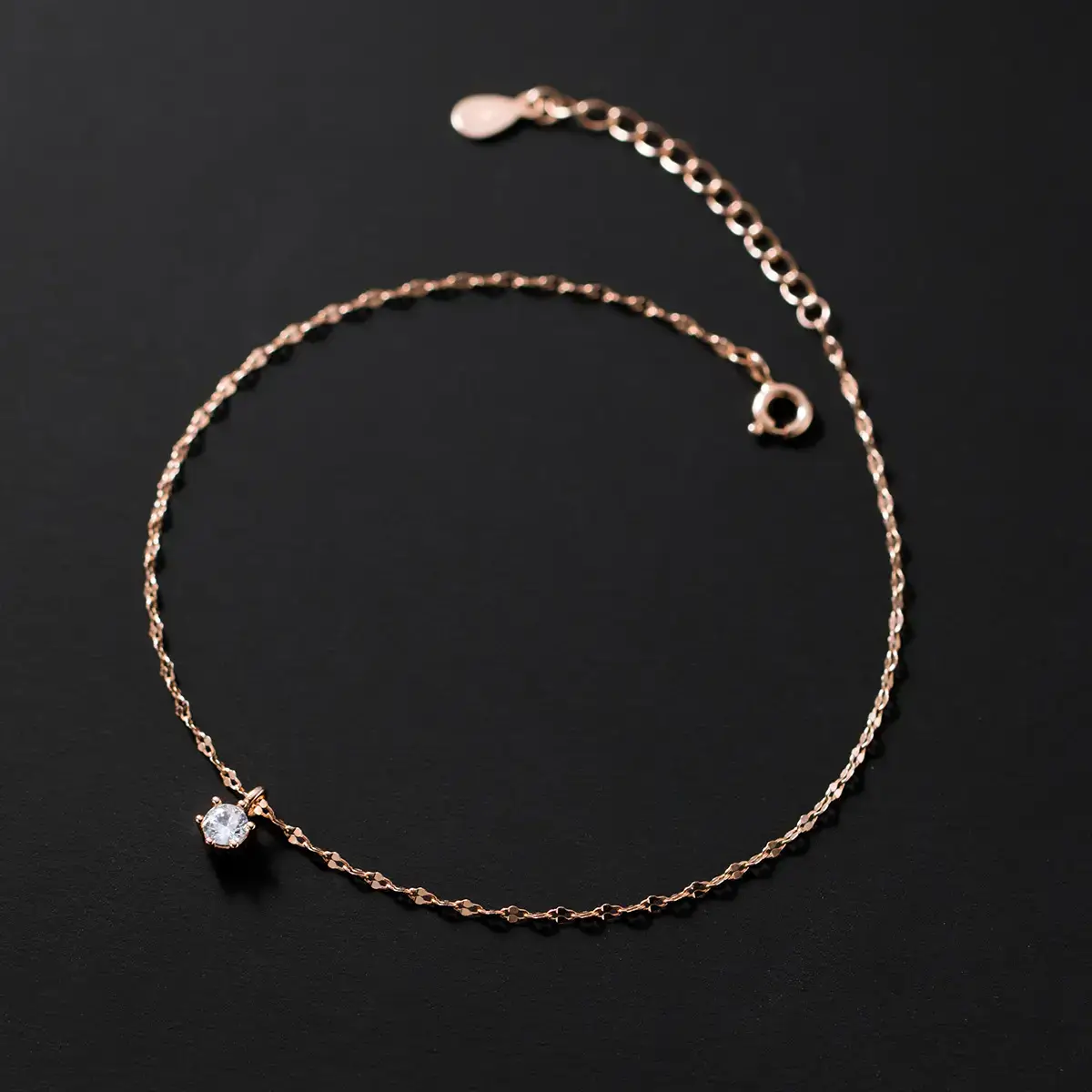 Rose Gold Single Diamond Anklet for Women