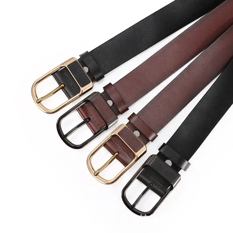 Men's Brown Leather Belt with Gold Buckle - Image 2