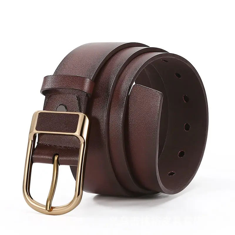 Men's Brown Leather Belt with Gold Buckle - Image 3