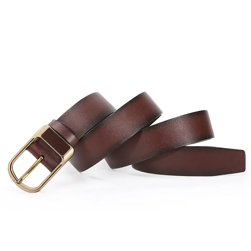 Men's Brown Leather Belt with Gold Buckle - Image 4