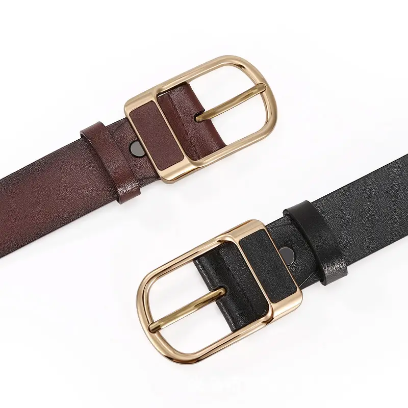 Men's Brown Leather Belt with Gold Buckle - Image 5